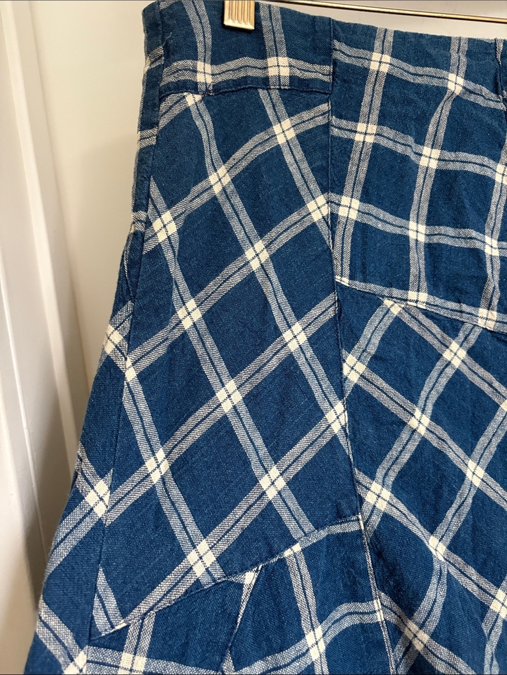 VTG Lauren Ralph Lauren Blue Patchwork Plaid Midi Skirt - Picture 4 of 15